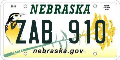 NE license plate ZAB910