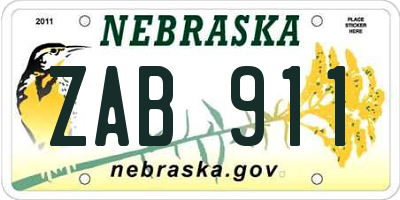 NE license plate ZAB911
