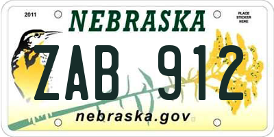 NE license plate ZAB912