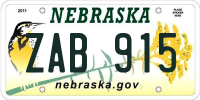 NE license plate ZAB915