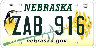NE license plate ZAB916