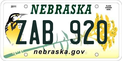 NE license plate ZAB920