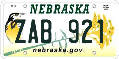 NE license plate ZAB921