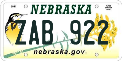 NE license plate ZAB922