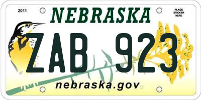 NE license plate ZAB923
