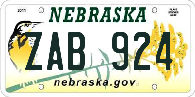 NE license plate ZAB924
