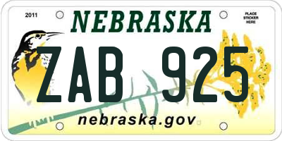 NE license plate ZAB925