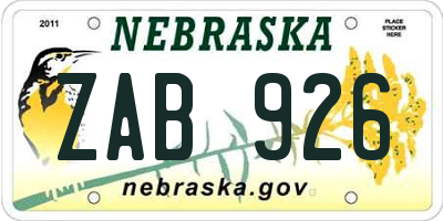NE license plate ZAB926
