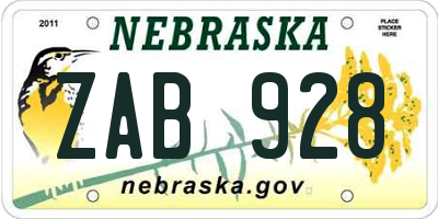 NE license plate ZAB928