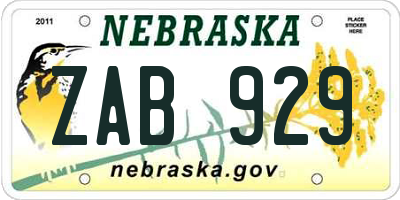 NE license plate ZAB929