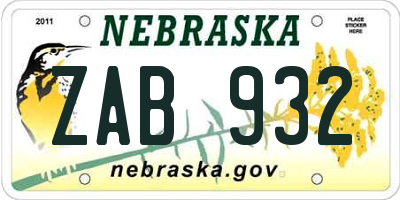 NE license plate ZAB932