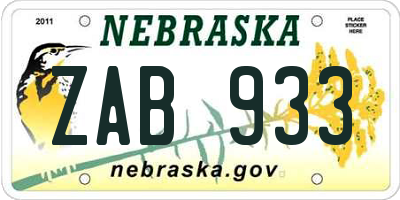 NE license plate ZAB933