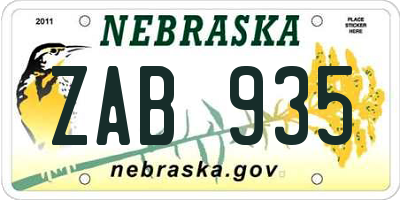 NE license plate ZAB935