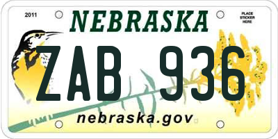 NE license plate ZAB936