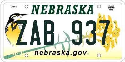 NE license plate ZAB937