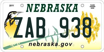 NE license plate ZAB938