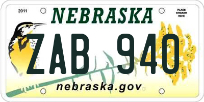NE license plate ZAB940