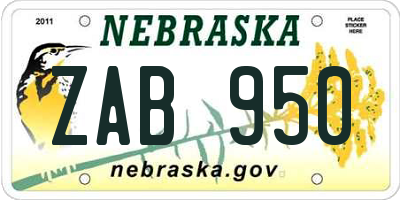 NE license plate ZAB950