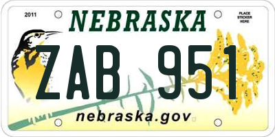 NE license plate ZAB951