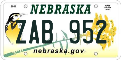 NE license plate ZAB952