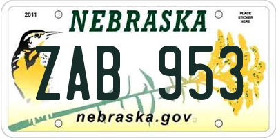 NE license plate ZAB953