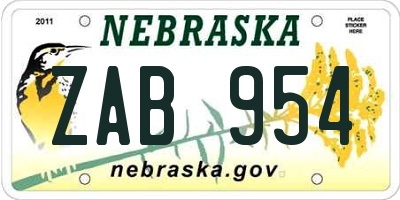NE license plate ZAB954