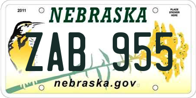 NE license plate ZAB955