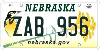 NE license plate ZAB956
