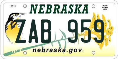 NE license plate ZAB959