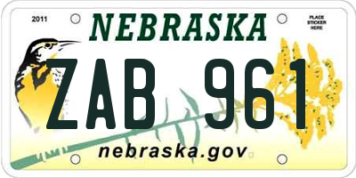 NE license plate ZAB961