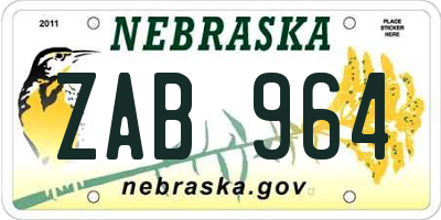 NE license plate ZAB964