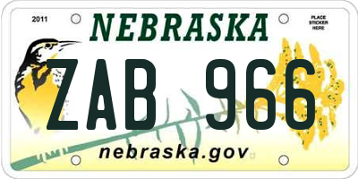 NE license plate ZAB966