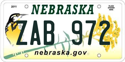 NE license plate ZAB972