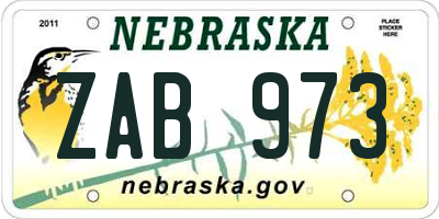 NE license plate ZAB973