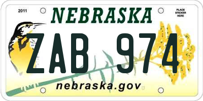 NE license plate ZAB974