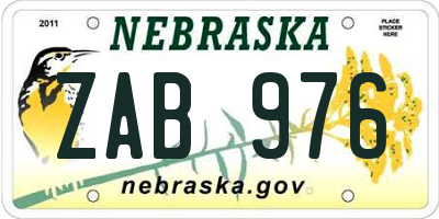 NE license plate ZAB976