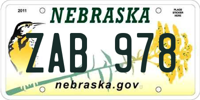 NE license plate ZAB978
