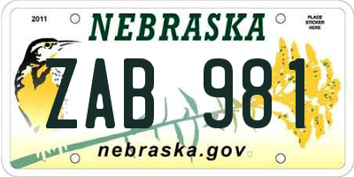 NE license plate ZAB981