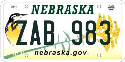 NE license plate ZAB983