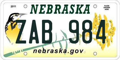 NE license plate ZAB984