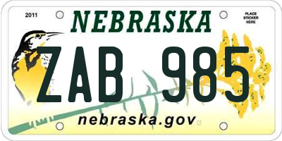 NE license plate ZAB985