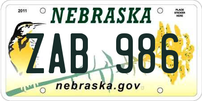 NE license plate ZAB986