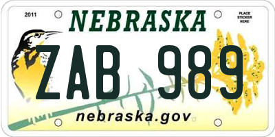 NE license plate ZAB989