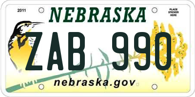 NE license plate ZAB990