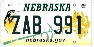 NE license plate ZAB991