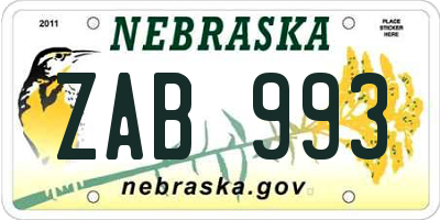 NE license plate ZAB993