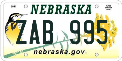 NE license plate ZAB995