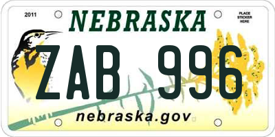 NE license plate ZAB996