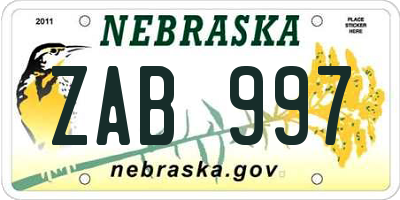 NE license plate ZAB997