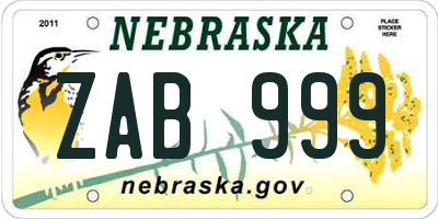 NE license plate ZAB999